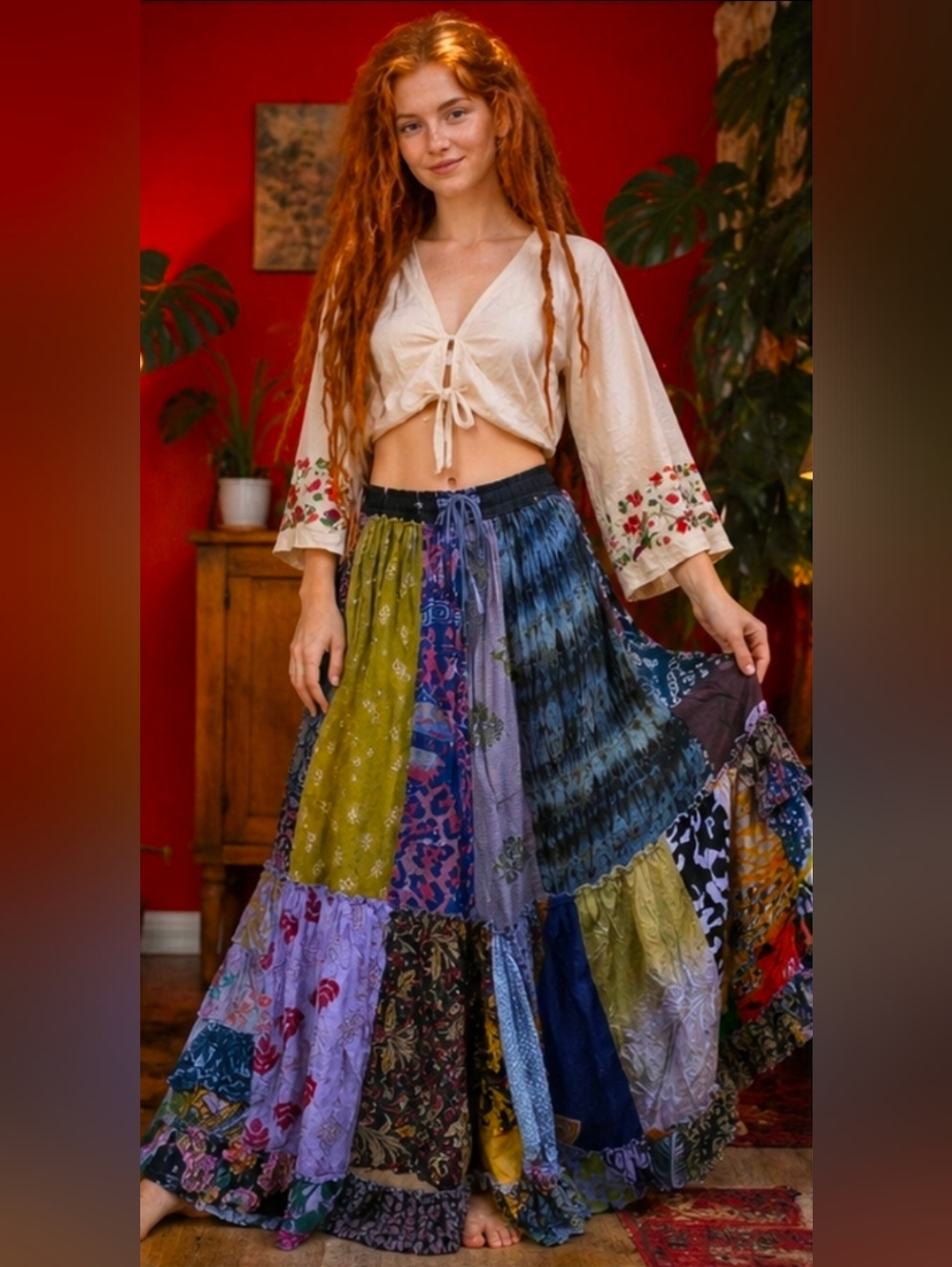 ANANTA Bohemian Patchwork Wide Legs ONE SIZE - Picture 2 of 13